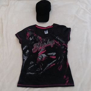 Women's Harley-davidson large tshirt and hat set